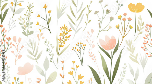 Floral pattern with spring motifs on a light background.