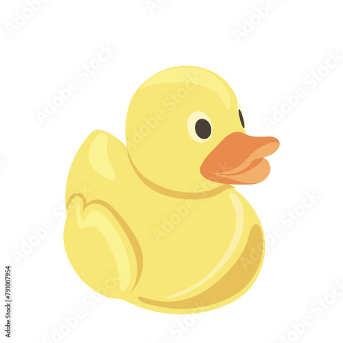 Cute yellow rubber duck newborn child toy vector illustration isolated on white background
