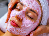 Close up mani di estetista applicando crema viso anti-invecchiamento sul viso della donna cliente per prevenire le rughe in salone spa. Cura della pelle, procedure cosmetiche per la cura del viso e co