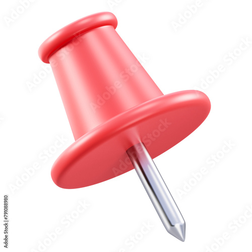 3D rendered red push pin icon with transparent background