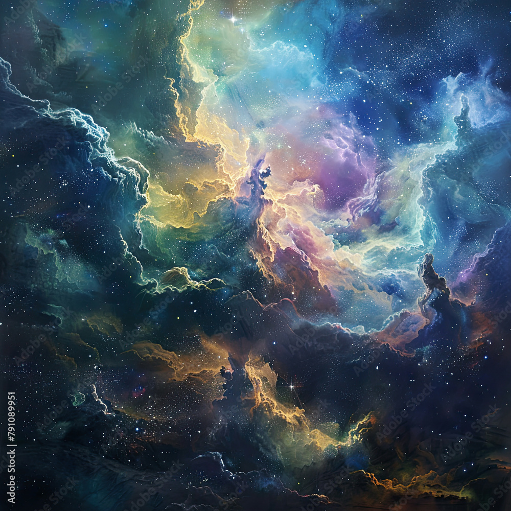 Fototapeta premium Nebulous Dreams Oil Painting Illustration of Cosmic Beauty