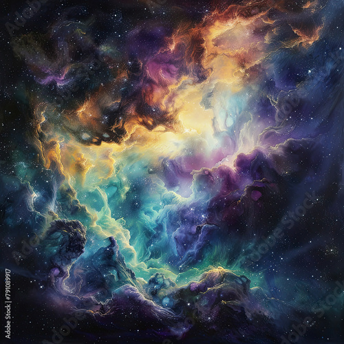 Nebulous Dreams Oil Painting Illustration of Cosmic Beauty