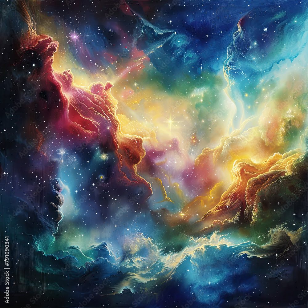 Nebulous Dreams Oil Painting Illustration of Cosmic Beauty