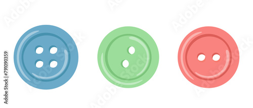 Round colorful cartoon sewing buttons set vector illustration isolated on white background