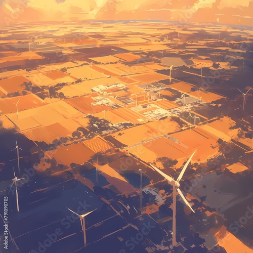 Expansive Solar and Wind Power Generation Plants from Above photo