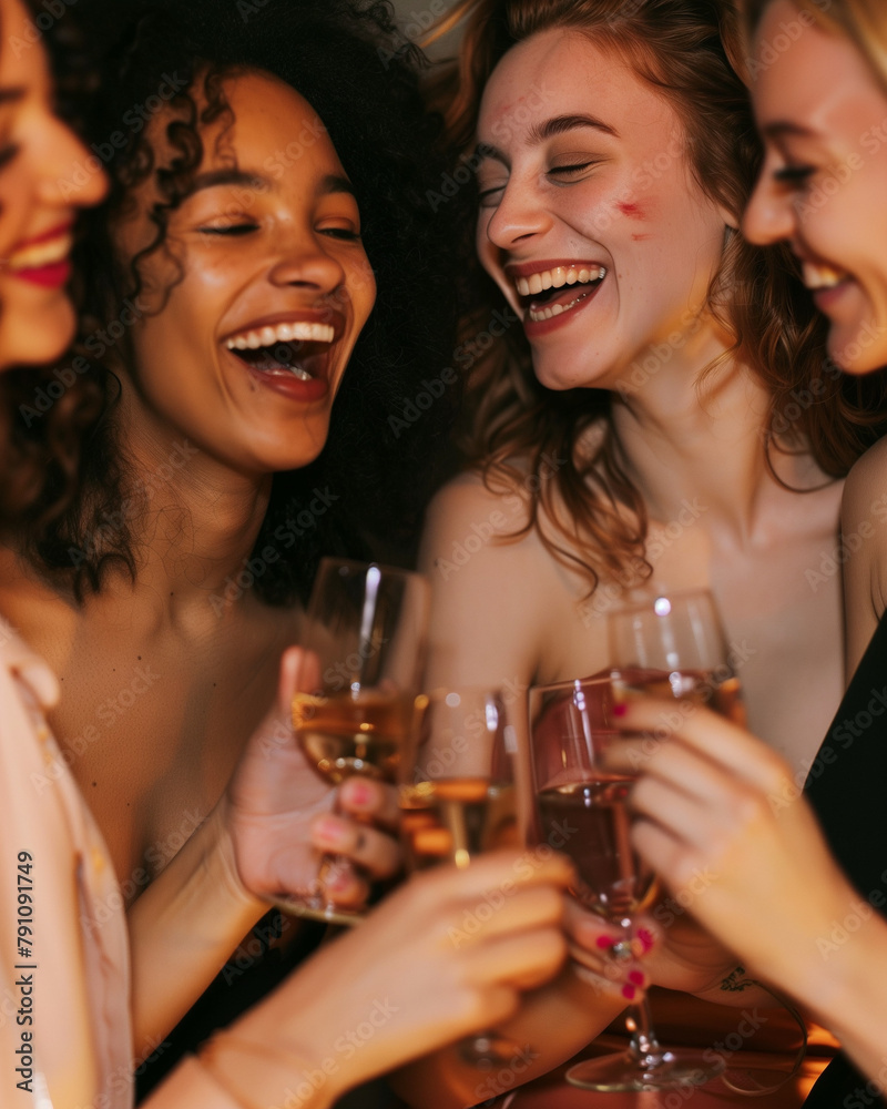 Group of friends celebrating Galentine's Day with laughter and joy