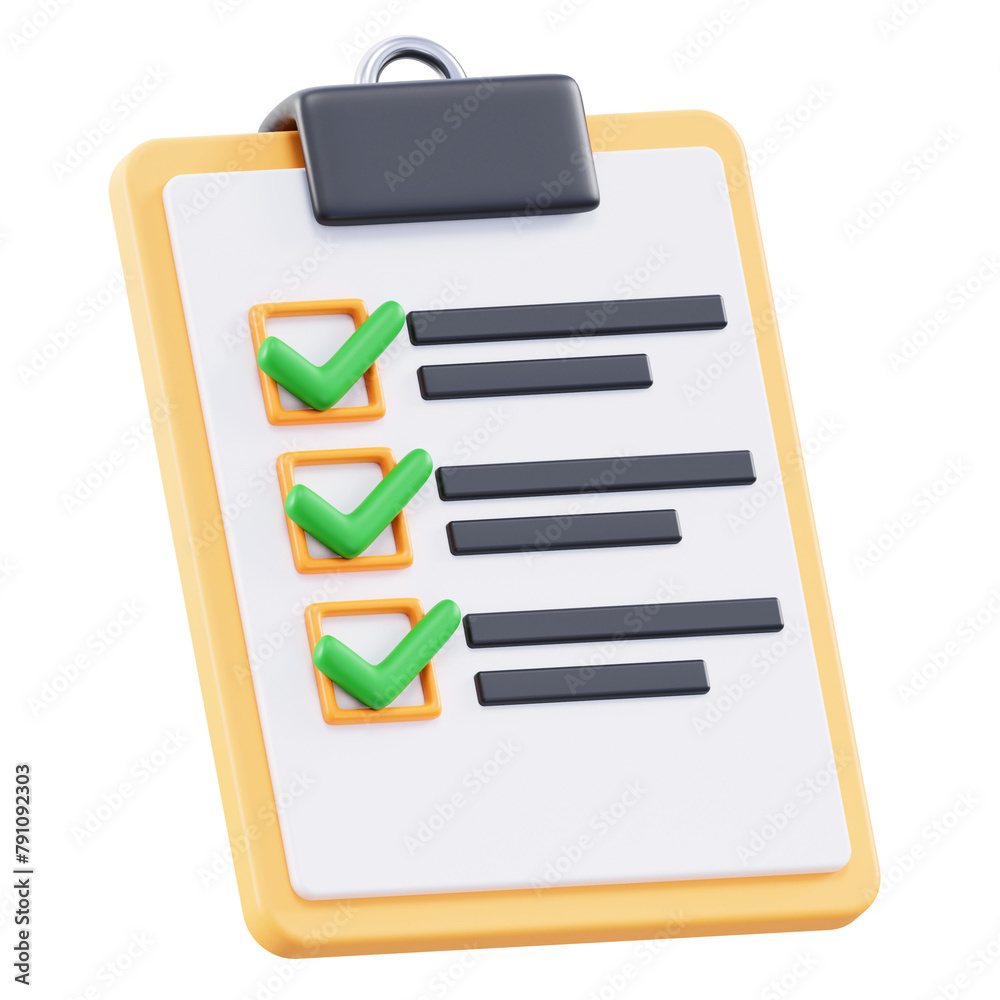 3D checklist clipboard with green check marks 3D checklist clipboard with green check marks
