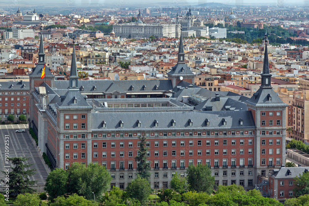 Panoramic hi-res view of Madrid, capital of Spain, with the General Headquarters of the Air and Space Force of Spain, and the Royal Palace at the back Panoramic hi-res view of Madrid, capital of Spain, with the General Headquarters of the Air and Space Force of Spain, and the Royal Palace at the back