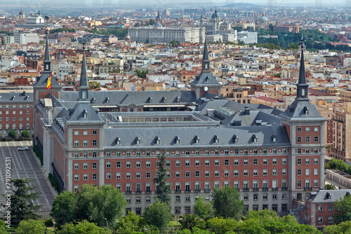 Panoramic hi-res view of Madrid, capital of Spain, with the General Headquarters of the Air and Space Force of Spain, and the Royal Palace at the back photo