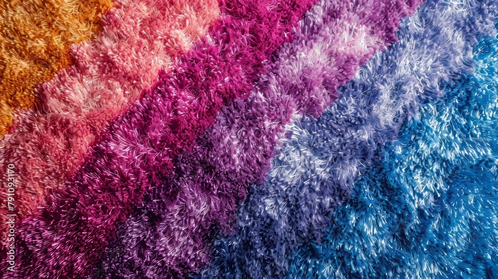 Colored carpet texture, top view background.