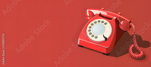 Vintage Red Telephone on Red Background. photo