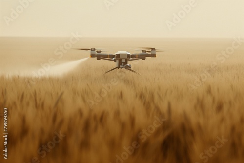 Drone spraying pesticide on wheat fields  drone spraying medicine at the field  drone at the field closeup  pesticide spraying at the farm