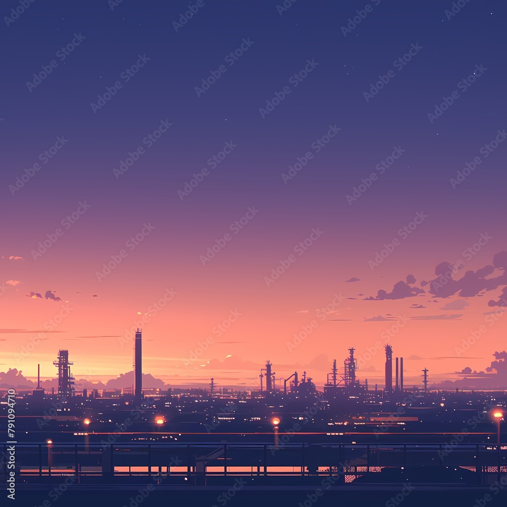 Vibrant Urban Sunset: A Minimalist Cityscape during a Warm Sunrise