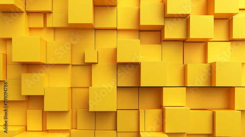 Yellow gold 3D cubes background. Copy space. AI.