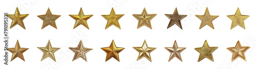 Assorted golden star patches cut out png on transparent background