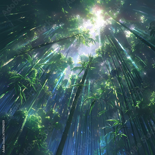Majestic Bamboo Grove with Radiant Sunbeams