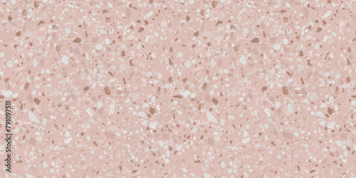Pink terrazzo flooring seamless pattern. Vector texture of mosaic floor with natural stones, granite, marble, rose quartz. Classic Italian floor surface. Trendy repeat design for ceramic, home decor