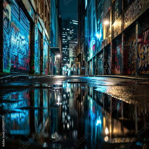 Wet Urban Alley at Night