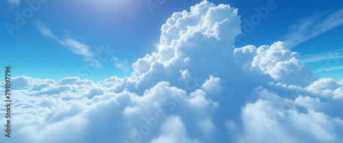 Blue sky. Panorama of the daytime sky with clouds. Fantastic landscape