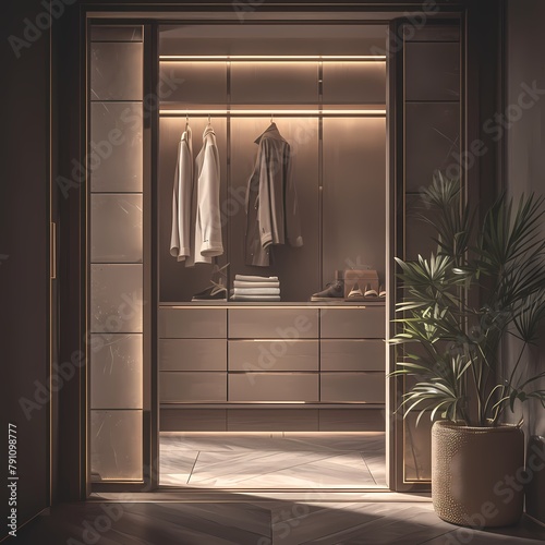 Modern Wardrobe featuring Stylish Wooden Doors and Interior Shelving