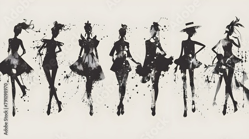 Fashion models sketch hand drawn , stylized silhouettes isolated . Vector fashion illustration set. Fashion logo