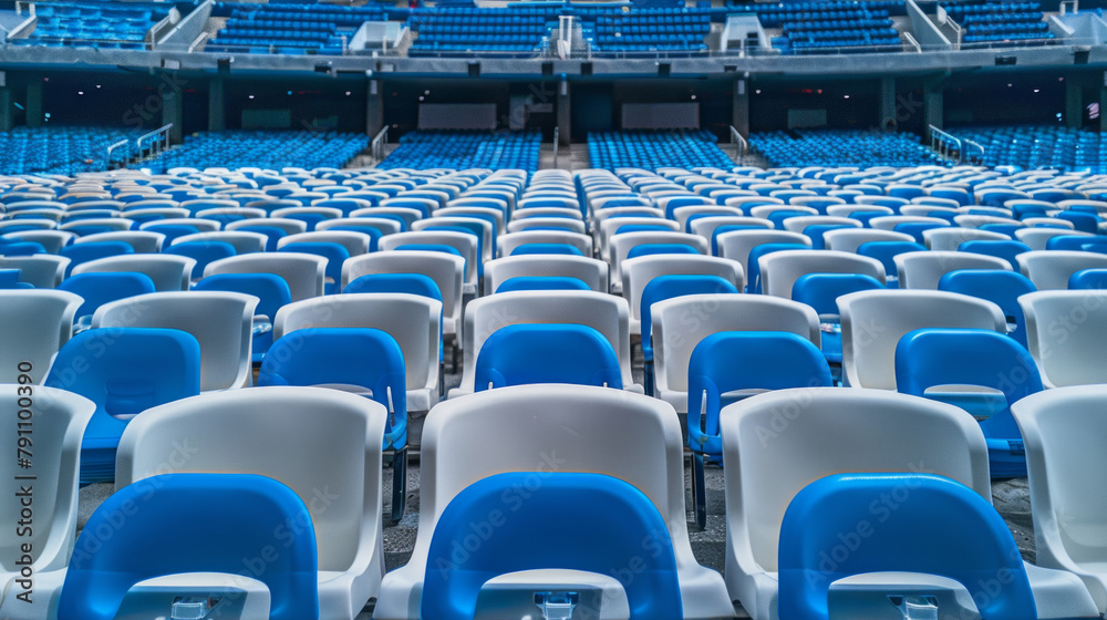Naklejka premium A stadium full of blue and white chairs