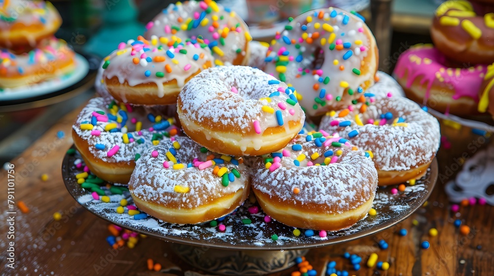 Carnival powdered sugar raised donuts - German Berliner donuts 