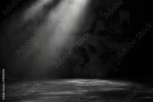 Black background with spotlight, dark room for product presentation