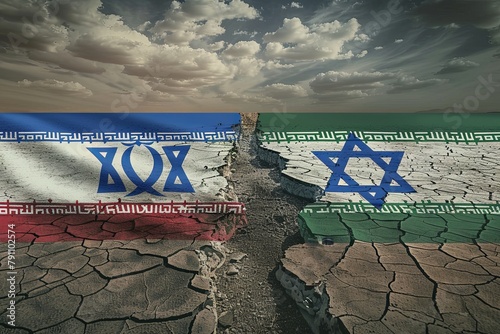 Iran and Israel crisis as a geopolitical conflict and war between the Iranian and Israeli people and Middle East security concept and struggling finding a diplomatic agreement