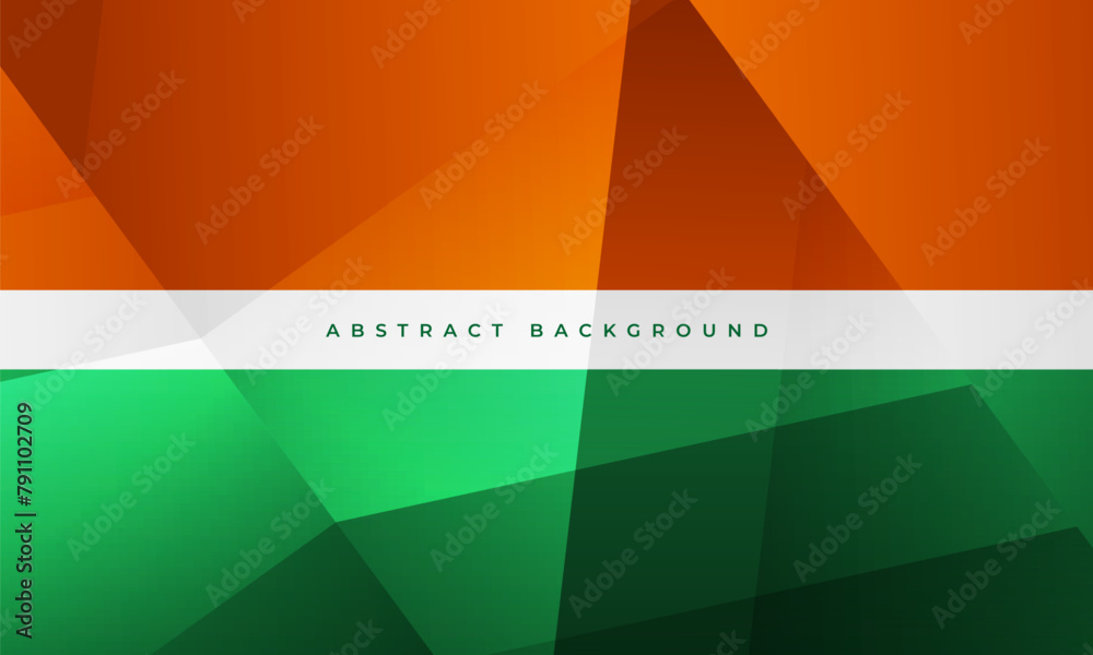 Orange white and green modern abstract background with polygonal 3d geometric texture. Indian flag concept vector illustration.