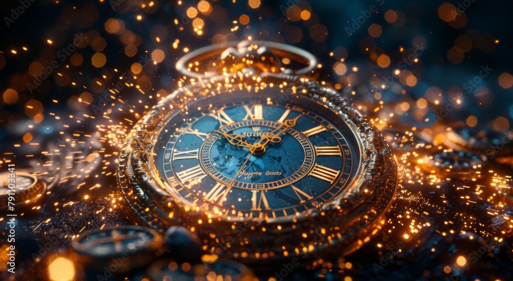 clock on black background. 3 d rendering