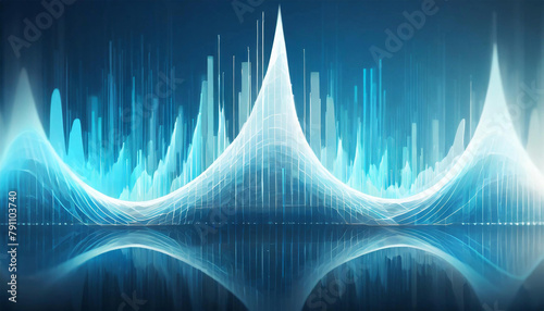 Sound waves oscillating with the glow of light blue and white, abstract technology background photo