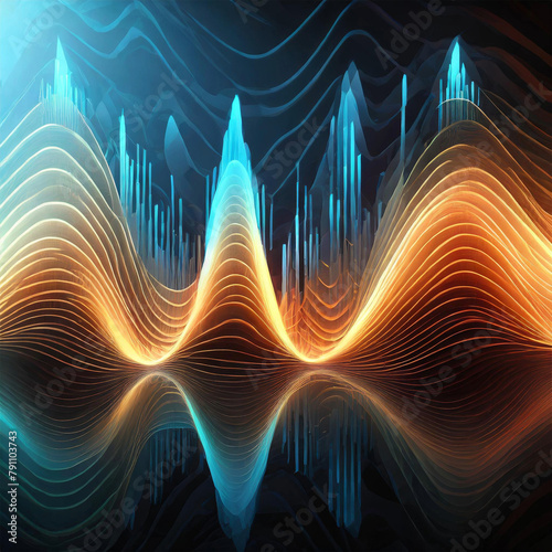 Sound waves oscillating with the glow of light, abstract technology background.  photo