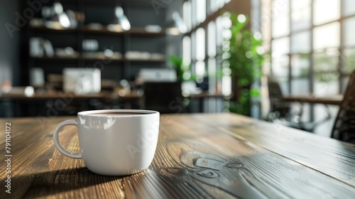 Close up a cup of coffee or tea drink on the office table background. AI generated