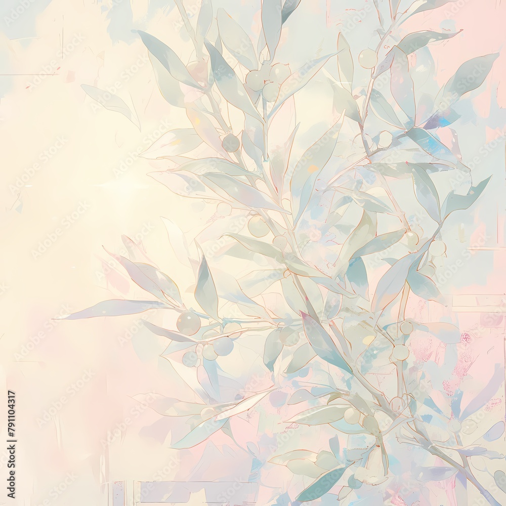 Luscious olive branch bathed in a soft pink glow - A captivating culinary icon for your projects.