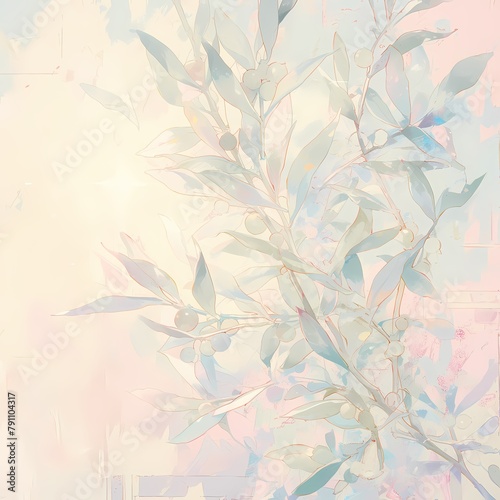 Luscious olive branch bathed in a soft pink glow - A captivating culinary icon for your projects.