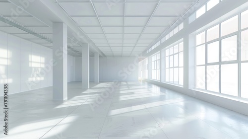 Empty clean building room of raised floor wall and windows. AI generated image