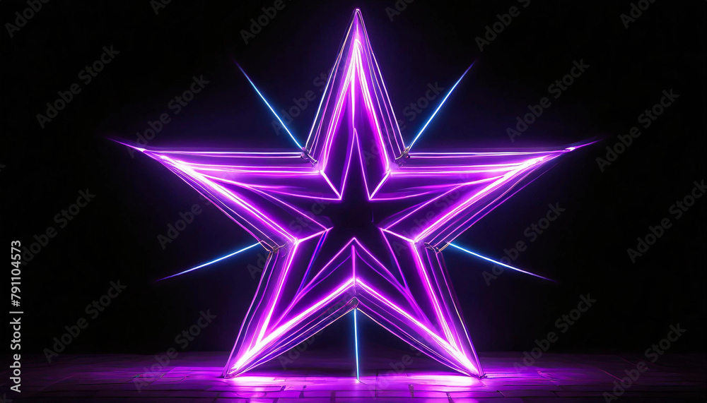 Purple neon star, black background. Purple neon star, black background.