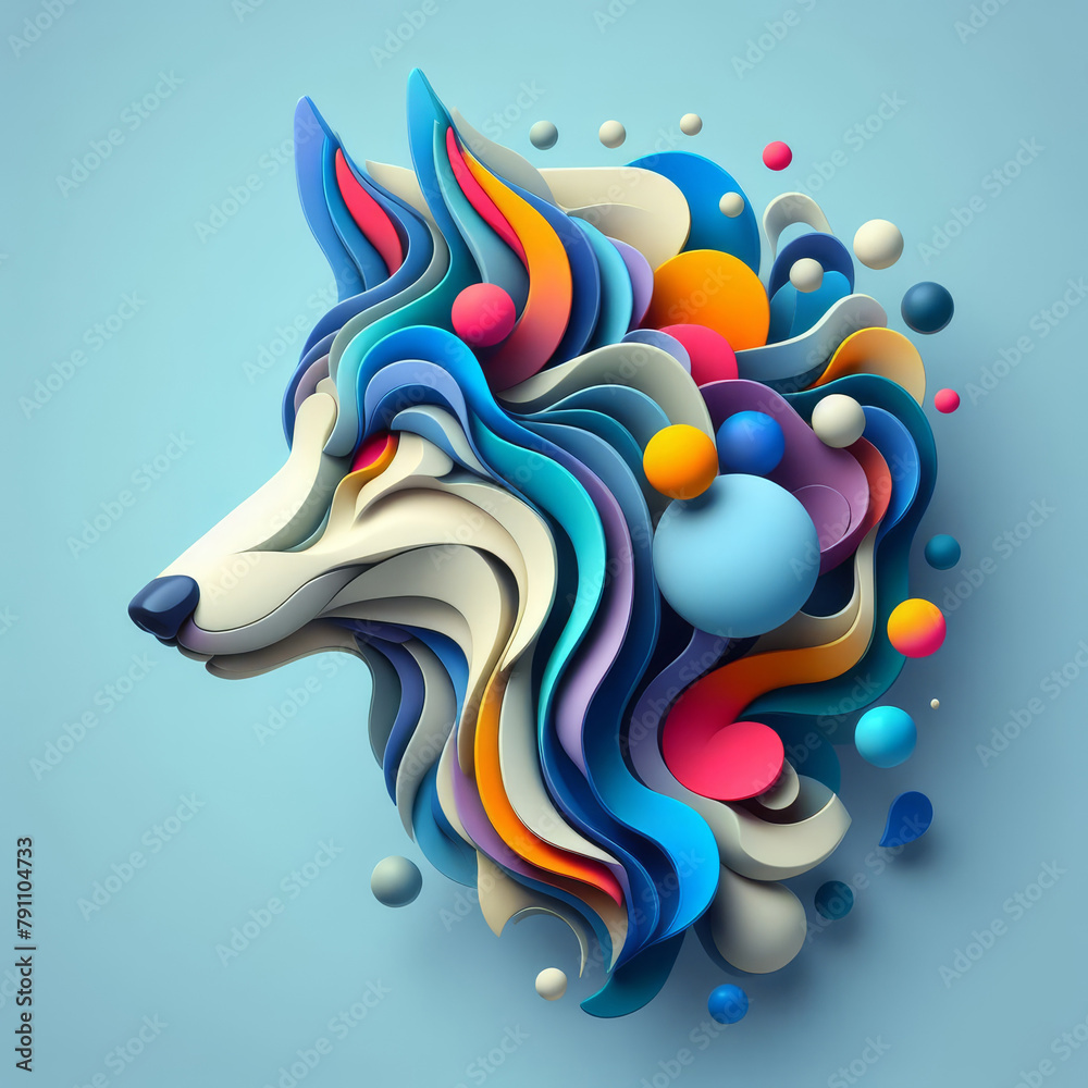 Dog Digital Art (Blue & Sky) - Generative AI