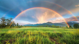 Rainbow arching over a meadow