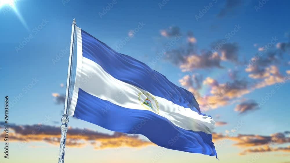 Nicaragua flag Waving Realistic With Sky