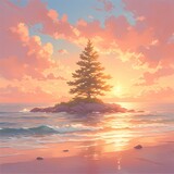 Escape to Tranquility: Sunrise Over a Solitary Pine Island