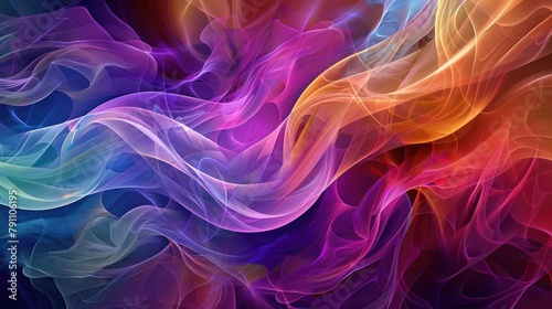 Abstract digital artwork showcases graceful waves of varying colors such as purple pink blue and orange photo