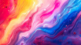 Vibrant liquid paint swirls in pink, blue, purple, red, and yellow. Abstract and modern wallpaper for stunning wall art decoration