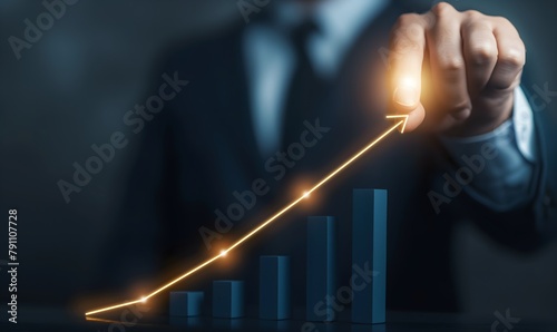 Business development to success and growing growth concept, Businessman pointing arrow graph corporate future growth plan photo
