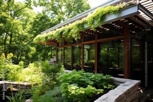 Natural Light Green Roof Patio Designs with Solar Shades: Eco-Friendly Concepts