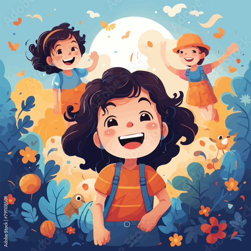 children playing in the park, vector illustration