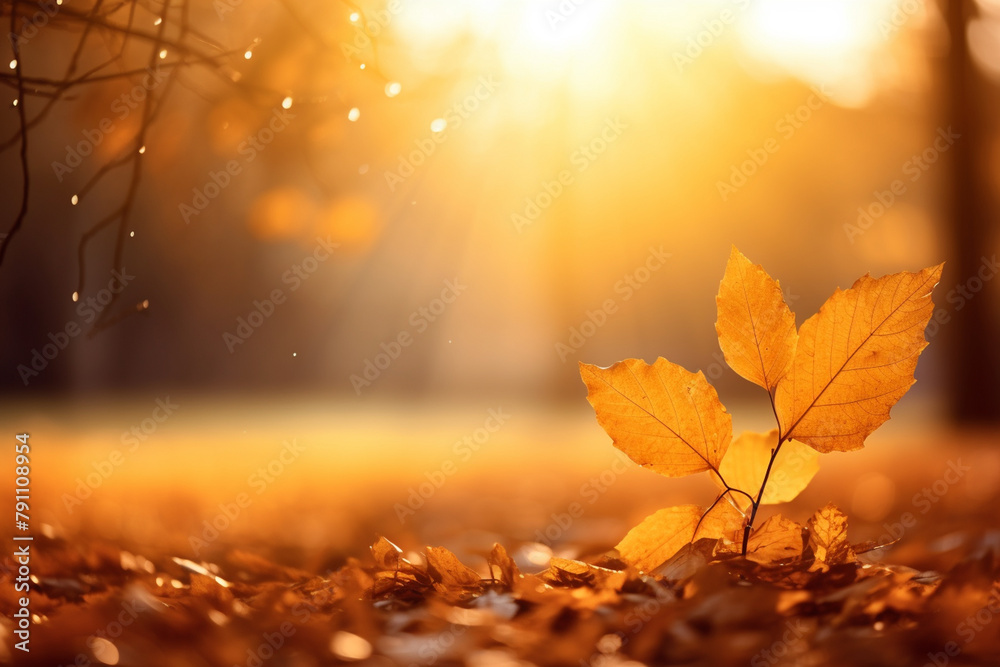 Rays of the sun leaf fall autumn background. AI-Generated Image