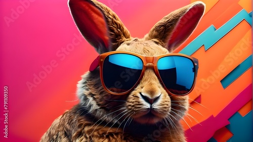 A stylish bunny wearing sunglasses on a vibrant backdrop. Artificial Intelligence