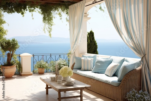 Breezy Mediterranean Seaside Patio Ideas: Outdoor Living with Stylish Curtains © Michael